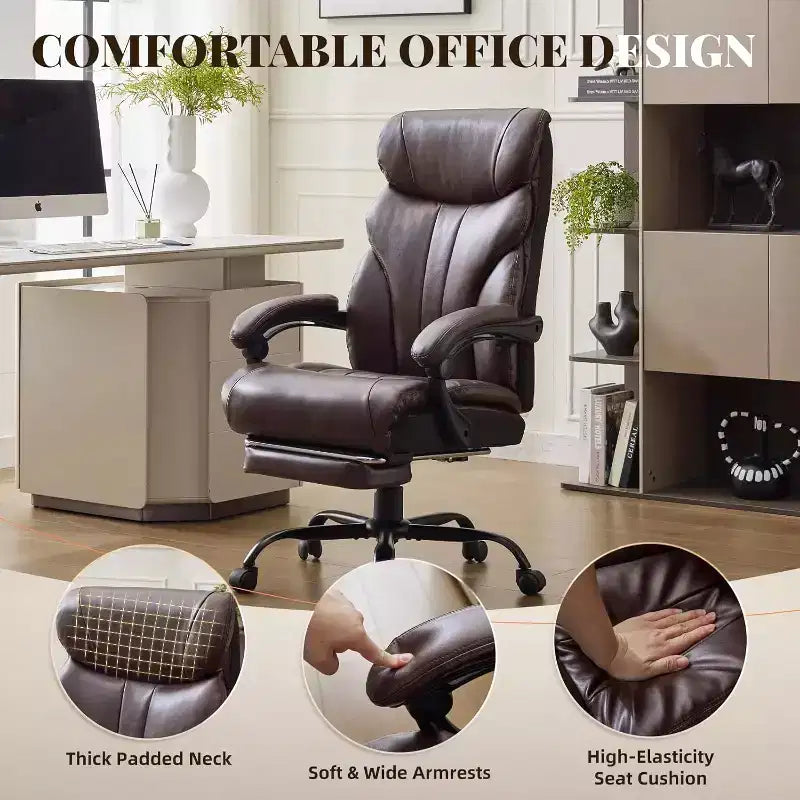 Chaise de Bureau Ergonomique, Chaise Gaming en PU, Hauteur Réglable, Inclinaison de 90 à 135 Degrés, Dossier et Roues Pivotantes à 360 Degrés, Capacité de 158 kg pour le Bureau