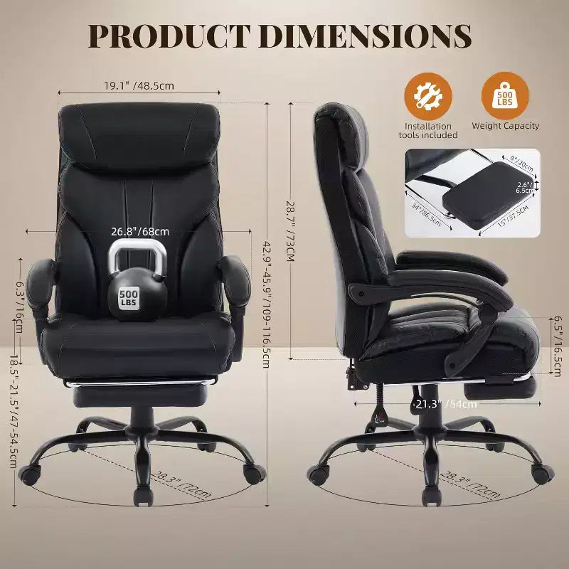 Chaise de Bureau Ergonomique, Chaise Gaming en PU, Hauteur Réglable, Inclinaison de 90 à 135 Degrés, Dossier et Roues Pivotantes à 360 Degrés, Capacité de 158 kg pour le Bureau