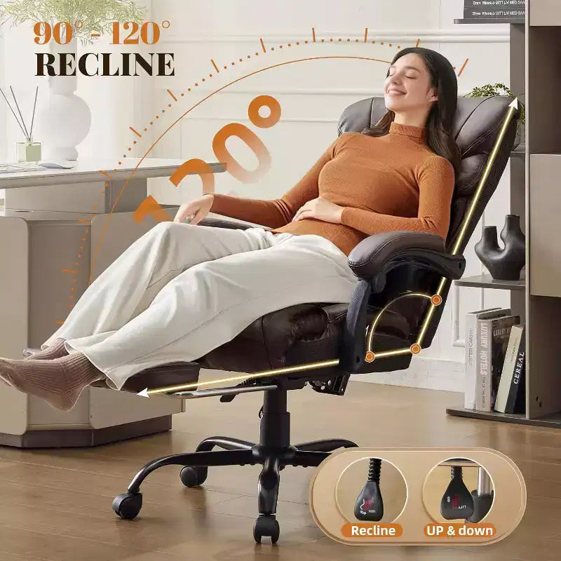 Chaise de Bureau Ergonomique, Chaise Gaming en PU, Hauteur Réglable, Inclinaison de 90 à 135 Degrés, Dossier et Roues Pivotantes à 360 Degrés, Capacité de 158 kg pour le Bureau