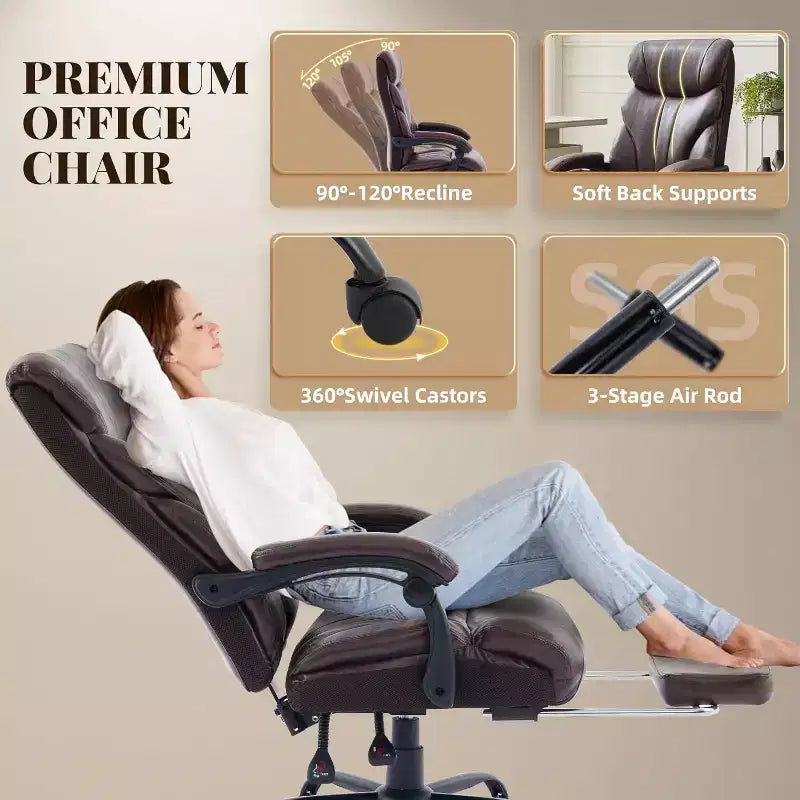 Chaise de Bureau Ergonomique, Chaise Gaming en PU, Hauteur Réglable, Inclinaison de 90 à 135 Degrés, Dossier et Roues Pivotantes à 360 Degrés, Capacité de 158 kg pour le Bureau