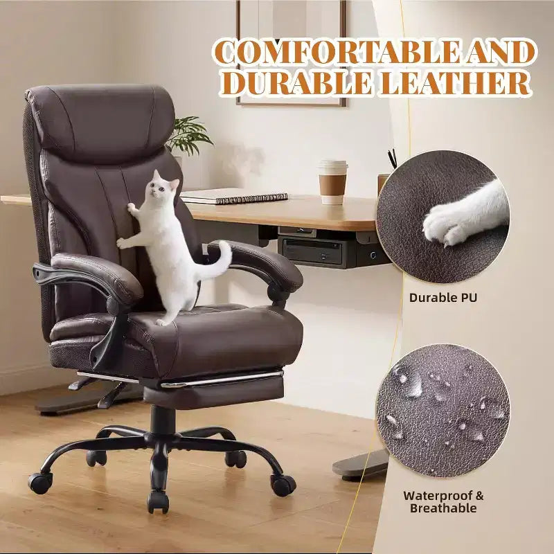Chaise de Bureau Ergonomique, Chaise Gaming en PU, Hauteur Réglable, Inclinaison de 90 à 135 Degrés, Dossier et Roues Pivotantes à 360 Degrés, Capacité de 158 kg pour le Bureau