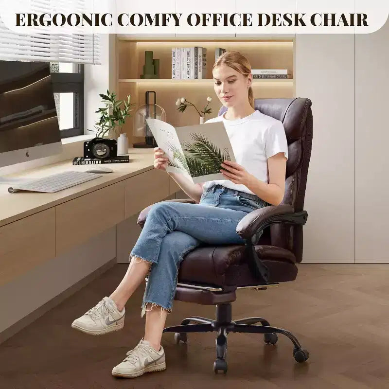Chaise de Bureau Ergonomique, Chaise Gaming en PU, Hauteur Réglable, Inclinaison de 90 à 135 Degrés, Dossier et Roues Pivotantes à 360 Degrés, Capacité de 158 kg pour le Bureau