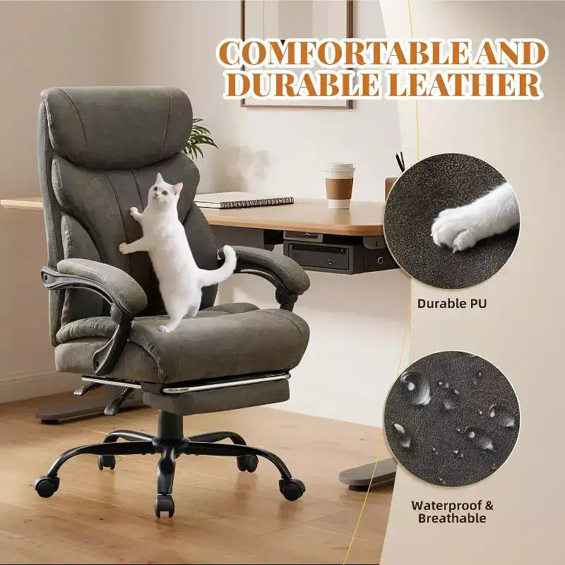 Chaise de Bureau Ergonomique, Chaise Gaming en PU, Hauteur Réglable, Inclinaison de 90 à 135 Degrés, Dossier et Roues Pivotantes à 360 Degrés, Capacité de 158 kg pour le Bureau
