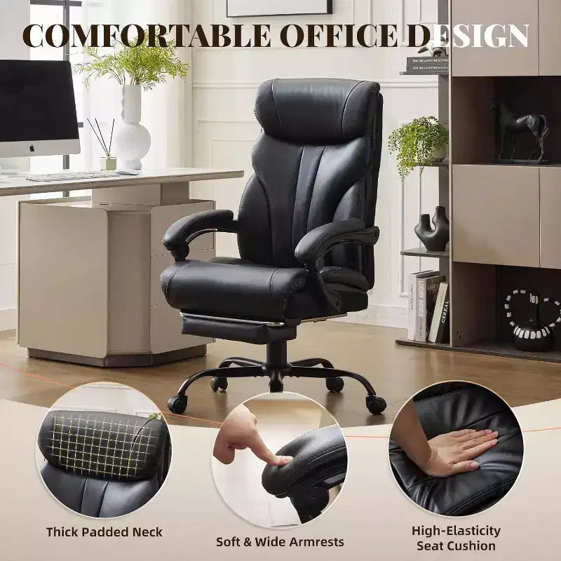 Chaise de Bureau Ergonomique, Chaise Gaming en PU, Hauteur Réglable, Inclinaison de 90 à 135 Degrés, Dossier et Roues Pivotantes à 360 Degrés, Capacité de 158 kg pour le Bureau