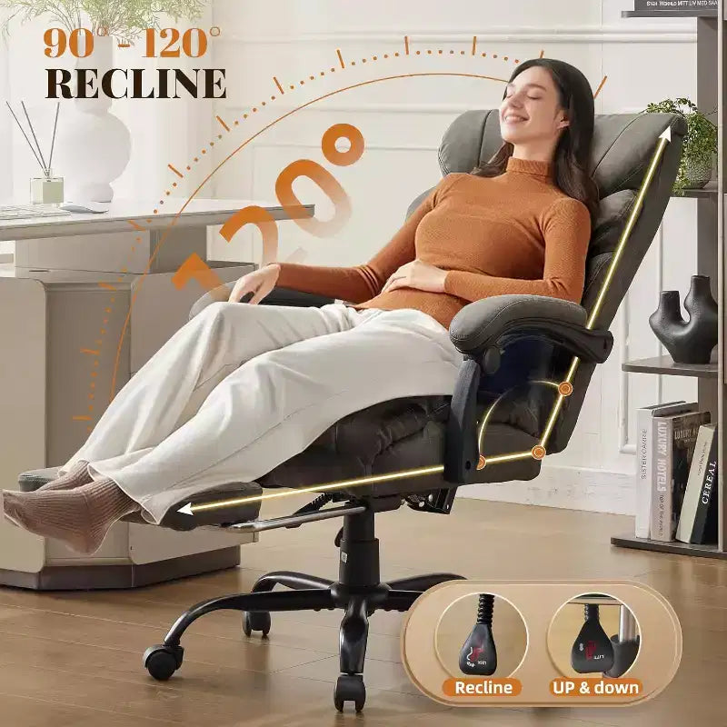 Chaise de Bureau Ergonomique, Chaise Gaming en PU, Hauteur Réglable, Inclinaison de 90 à 135 Degrés, Dossier et Roues Pivotantes à 360 Degrés, Capacité de 158 kg pour le Bureau