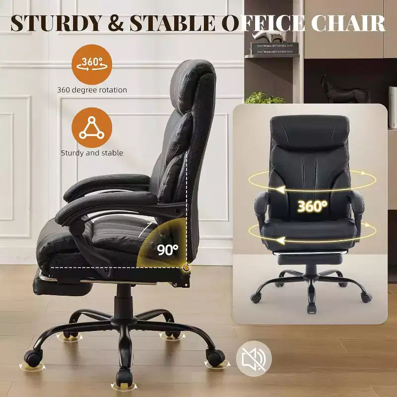 Chaise de Bureau Ergonomique, Chaise Gaming en PU, Hauteur Réglable, Inclinaison de 90 à 135 Degrés, Dossier et Roues Pivotantes à 360 Degrés, Capacité de 158 kg pour le Bureau