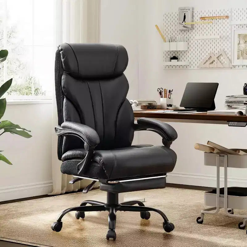 Chaise de Bureau Ergonomique, Chaise Gaming en PU, Hauteur Réglable, Inclinaison de 90 à 135 Degrés, Dossier et Roues Pivotantes à 360 Degrés, Capacité de 158 kg pour le Bureau