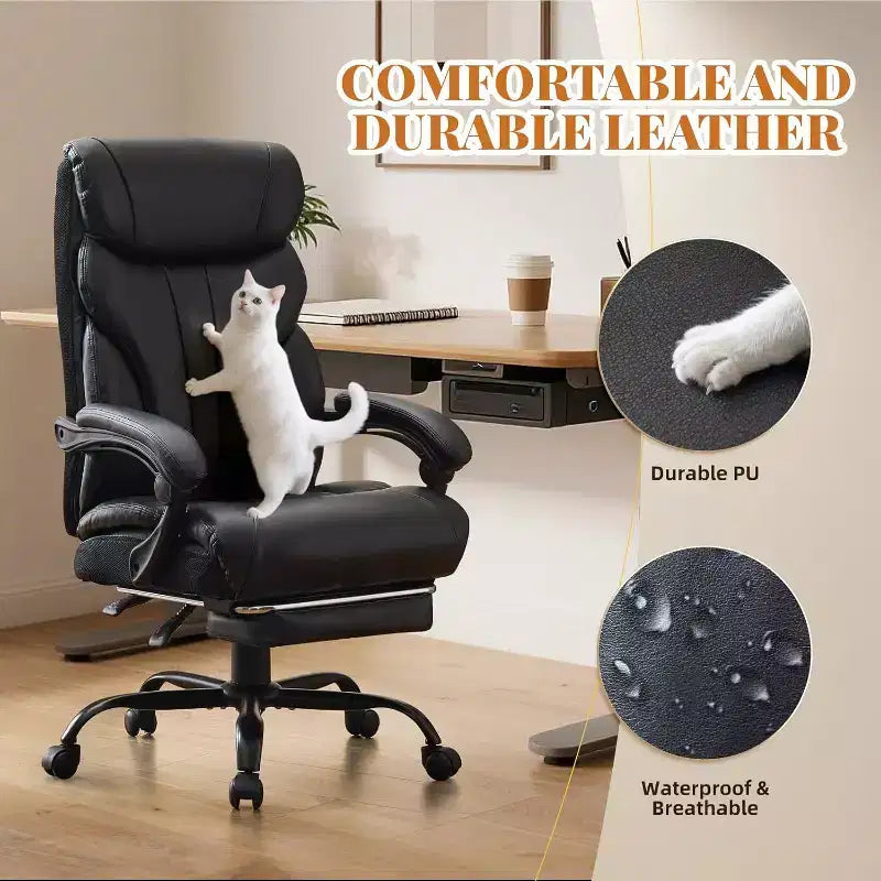 Chaise de Bureau Ergonomique, Chaise Gaming en PU, Hauteur Réglable, Inclinaison de 90 à 135 Degrés, Dossier et Roues Pivotantes à 360 Degrés, Capacité de 158 kg pour le Bureau