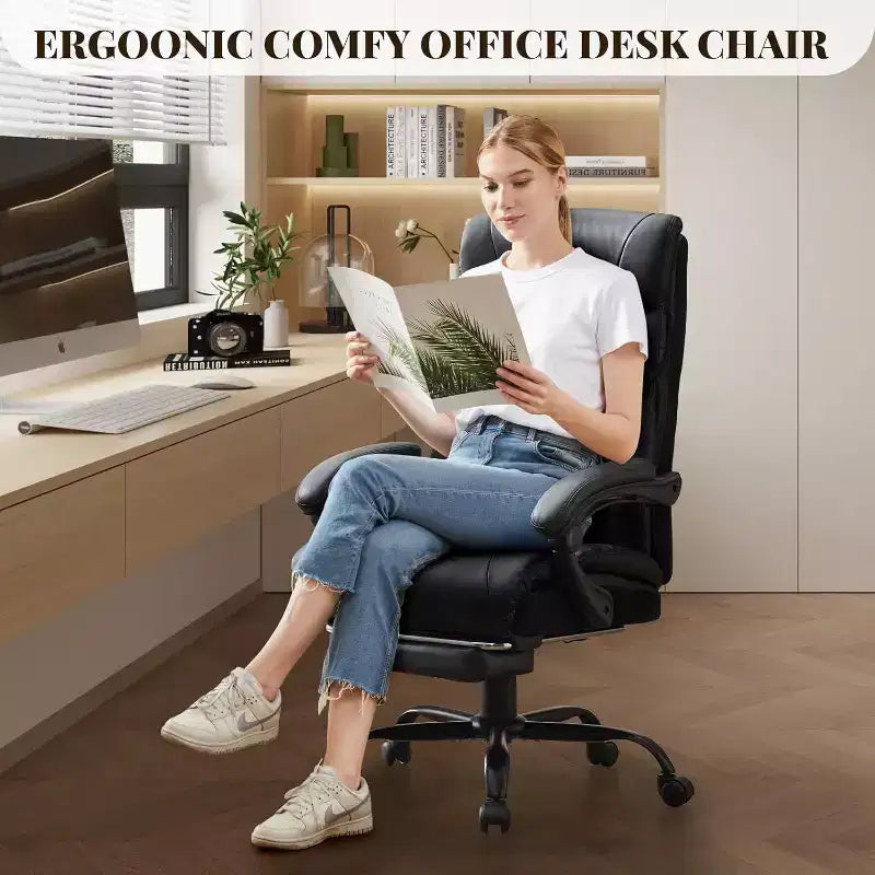 Chaise de Bureau Ergonomique, Chaise Gaming en PU, Hauteur Réglable, Inclinaison de 90 à 135 Degrés, Dossier et Roues Pivotantes à 360 Degrés, Capacité de 158 kg pour le Bureau