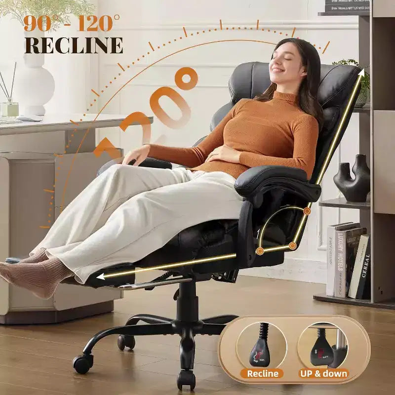 Chaise de Bureau Ergonomique, Chaise Gaming en PU, Hauteur Réglable, Inclinaison de 90 à 135 Degrés, Dossier et Roues Pivotantes à 360 Degrés, Capacité de 158 kg pour le Bureau