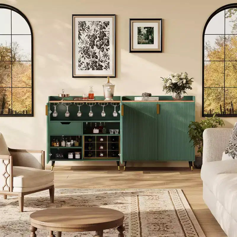 Vitrine en Verre, Meuble de Rangement sur Pied avec Porte-Verres à Pied et Tiroirs