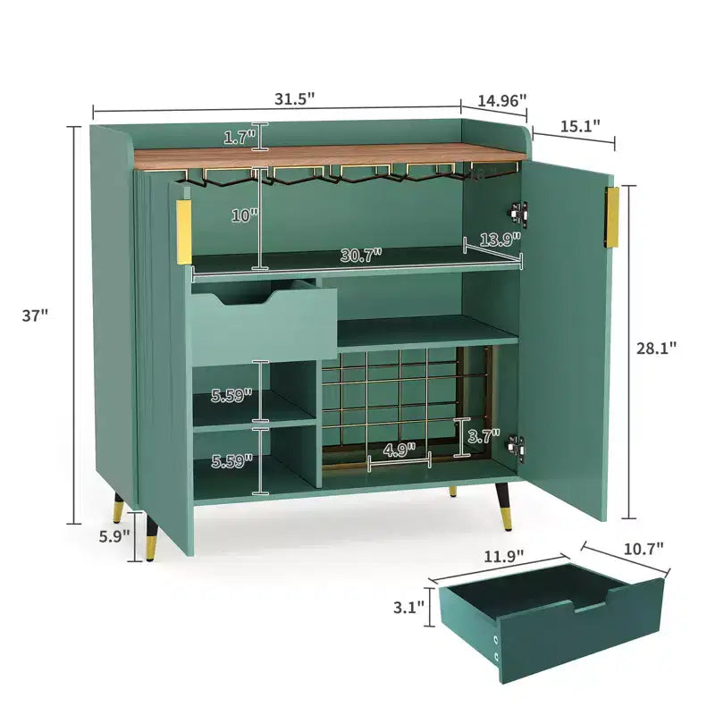 Vitrine en Verre, Meuble de Rangement sur Pied avec Porte-Verres à Pied et Tiroirs