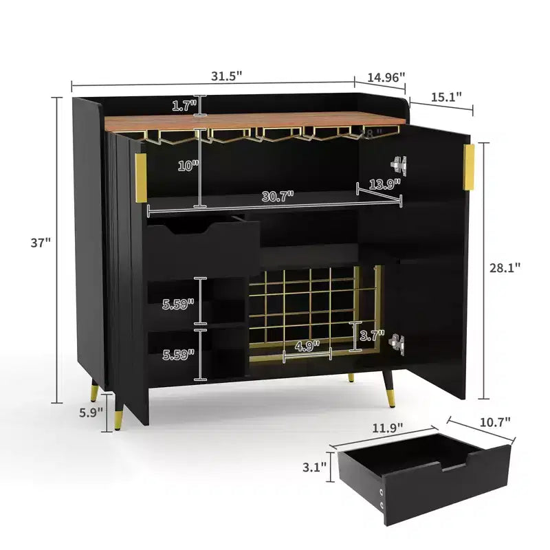 Vitrine en Verre, Meuble de Rangement sur Pied avec Porte-Verres à Pied et Tiroirs