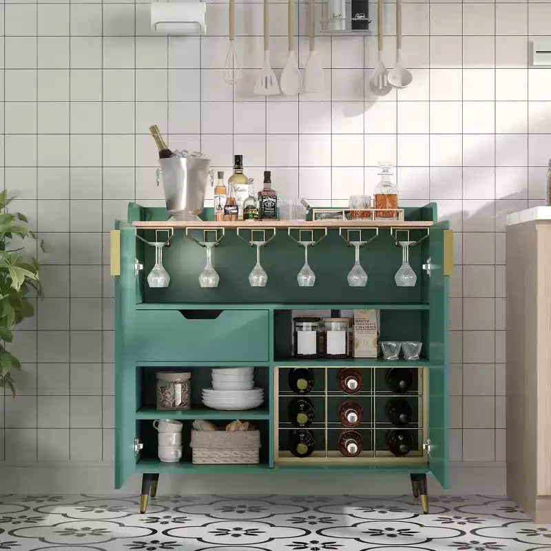 Vitrine en Verre, Meuble de Rangement sur Pied avec Porte-Verres à Pied et Tiroirs