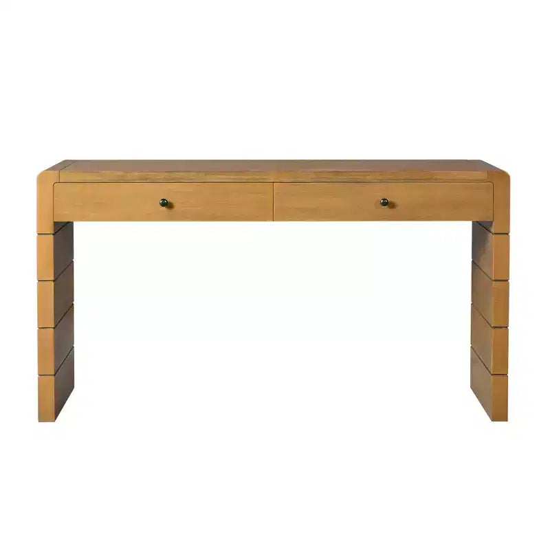 Console incurvée avec rangement, Table d'entrée en bois avec 2 tiroirs, Consoles rustiques de style ferme pour entrée, couloir, salon
