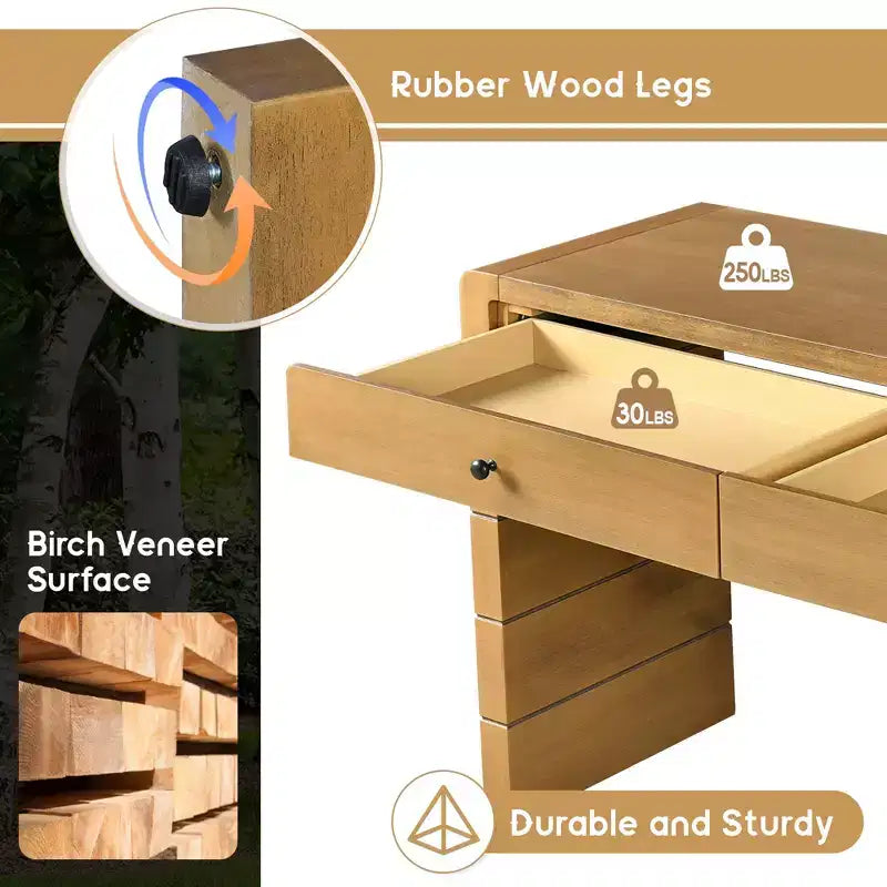 Console incurvée avec rangement, Table d'entrée en bois avec 2 tiroirs, Consoles rustiques de style ferme pour entrée, couloir, salon