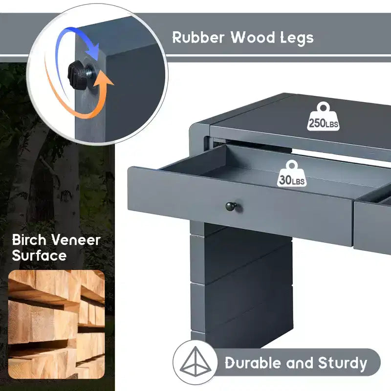 Console incurvée avec rangement, Table d'entrée en bois avec 2 tiroirs, Consoles rustiques de style ferme pour entrée, couloir, salon