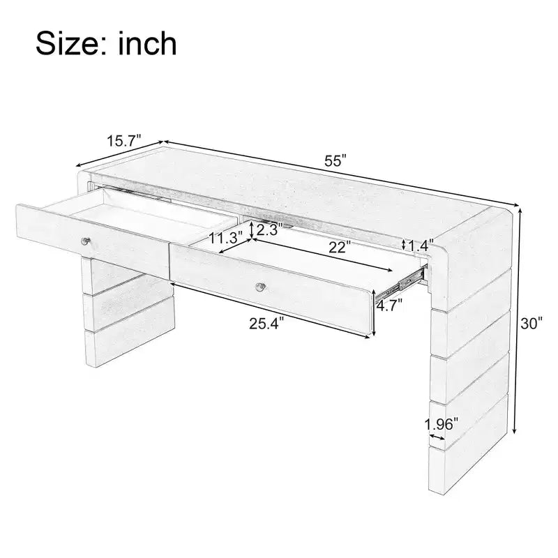 Console incurvée avec rangement, Table d'entrée en bois avec 2 tiroirs, Consoles rustiques de style ferme pour entrée, couloir, salon