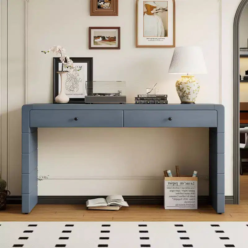 Console incurvée avec rangement, Table d'entrée en bois avec 2 tiroirs, Consoles rustiques de style ferme pour entrée, couloir, salon