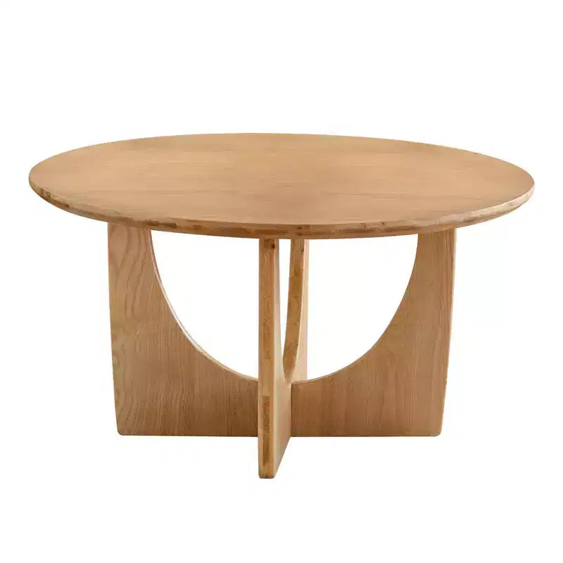 Table basse ronde en bois de 31,1 po, fini chêne naturel, avec base découpée, idéale pour les salons de style ferme