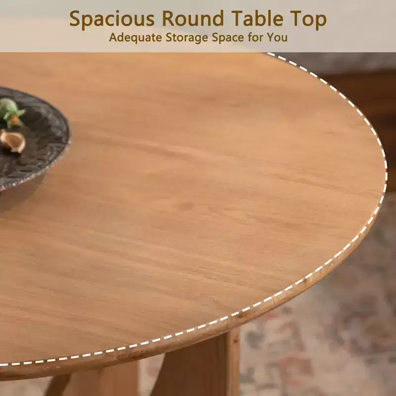 Table basse ronde en bois de 31,1 po, fini chêne naturel, avec base découpée, idéale pour les salons de style ferme