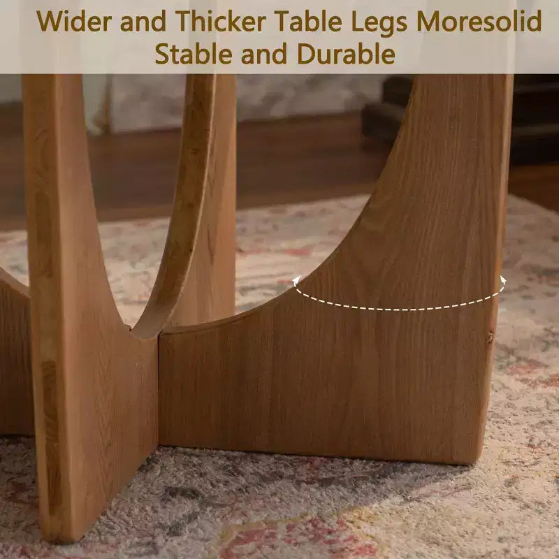 Table basse ronde en bois de 31,1 po, fini chêne naturel, avec base découpée, idéale pour les salons de style ferme