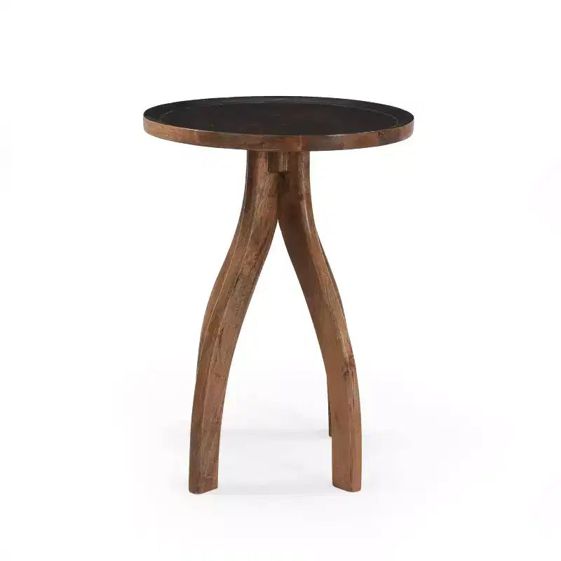 Table d'appoint élégante de style bohème en bois de manguier, table de bout pour salon avec plateau incurvé à rebord aux tons terreux