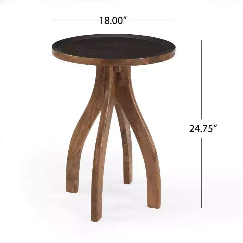 Table d'appoint élégante de style bohème en bois de manguier, table de bout pour salon avec plateau incurvé à rebord aux tons terreux