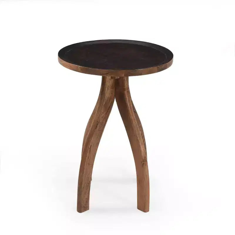 Table d'appoint élégante de style bohème en bois de manguier, table de bout pour salon avec plateau incurvé à rebord aux tons terreux