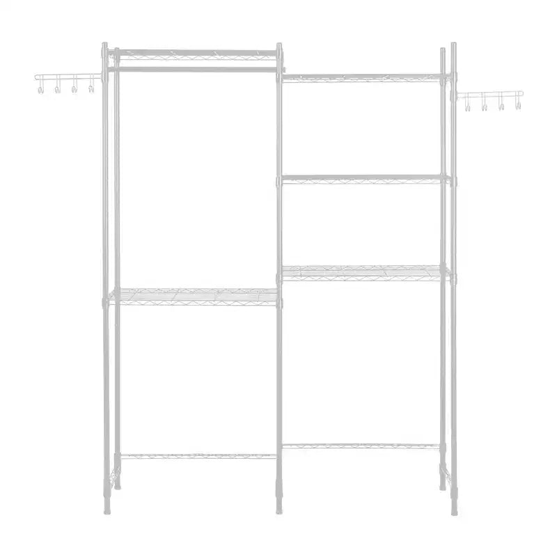 Étagère de rangement 5 niveaux au-dessus lave-linge/sèche-linge, réglable avec tringle et crochets, blanc, gain de place pour buanderie