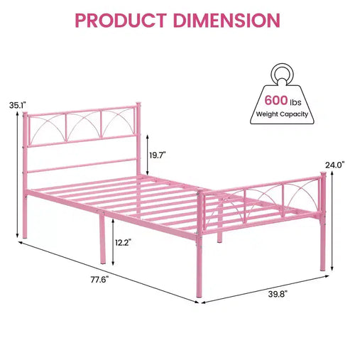 Cadre de lit double 14 pouces avec tête et pied de lit, lit plateforme rose avec rangement sous le lit