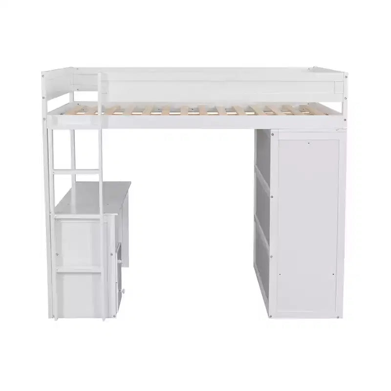 Lit mezzanine Phillips avec armoires et bureau 2 tiroirs avec meuble de rangement
