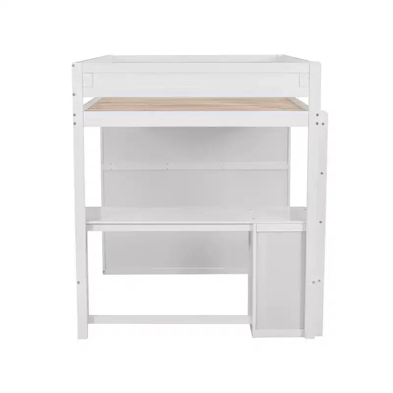 Lit mezzanine Phillips avec armoires et bureau 2 tiroirs avec meuble de rangement