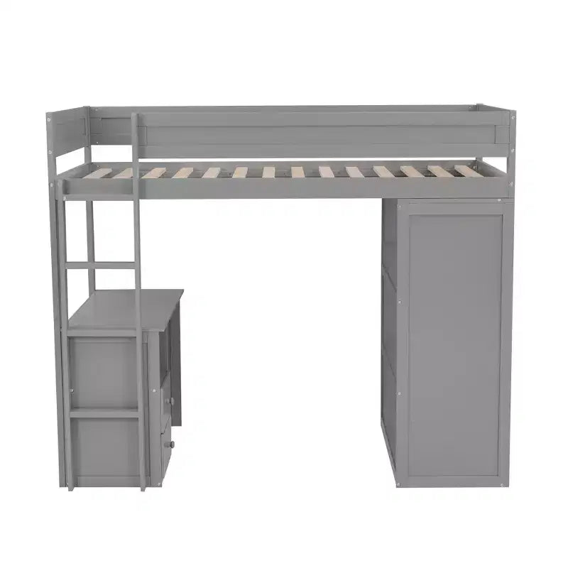 Lit mezzanine Phillips avec armoires et bureau 2 tiroirs avec meuble de rangement