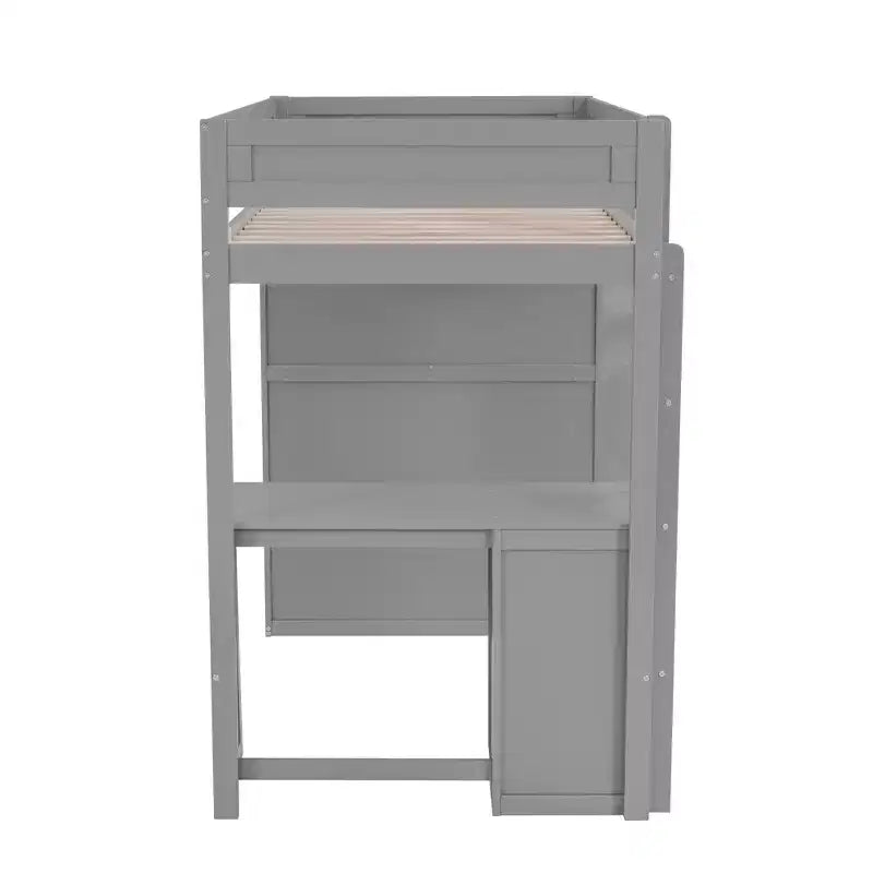 Lit mezzanine Phillips avec armoires et bureau 2 tiroirs avec meuble de rangement