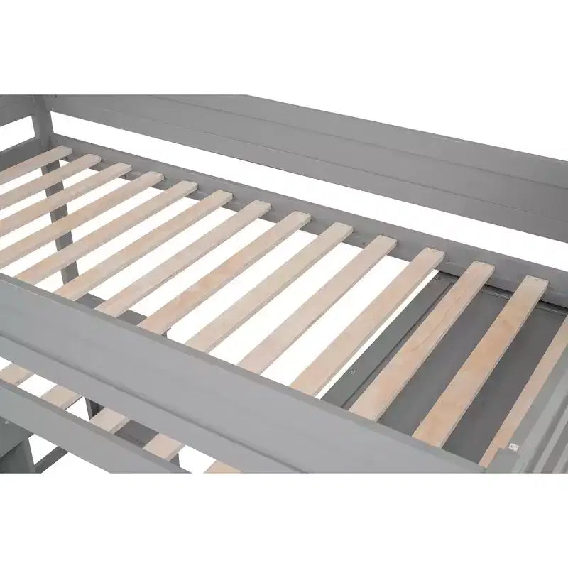 Lit mezzanine Phillips avec armoires et bureau 2 tiroirs avec meuble de rangement