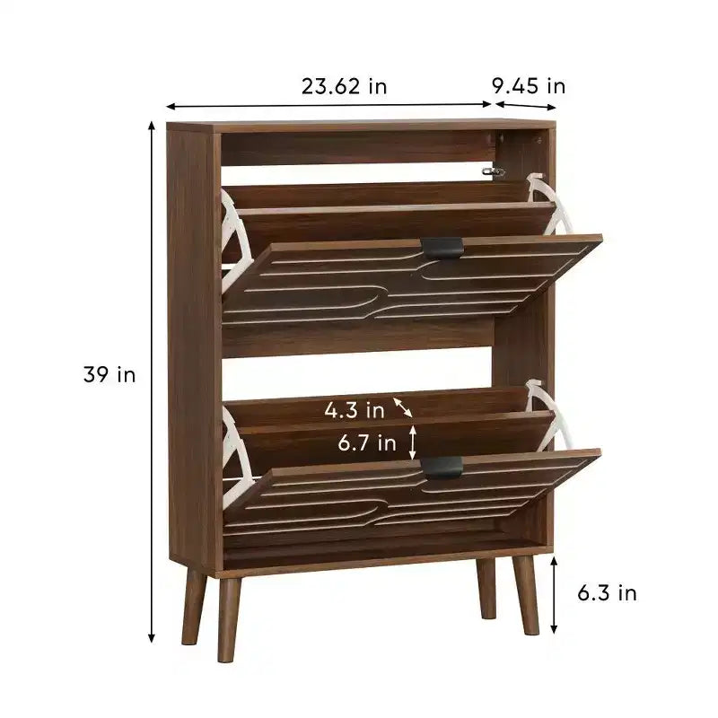Meuble à Chaussures Noyer, Range-Chaussures Moderne Style Ferme avec Tiroirs Basculants, Étagères Réglables et Dispositif Anti-Basculement, 80cm/60cm