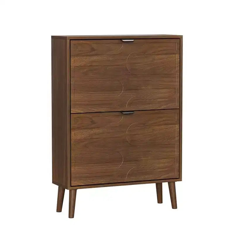 Meuble à Chaussures Noyer, Range-Chaussures Moderne Style Ferme avec Tiroirs Basculants, Étagères Réglables et Dispositif Anti-Basculement, 80cm/60cm