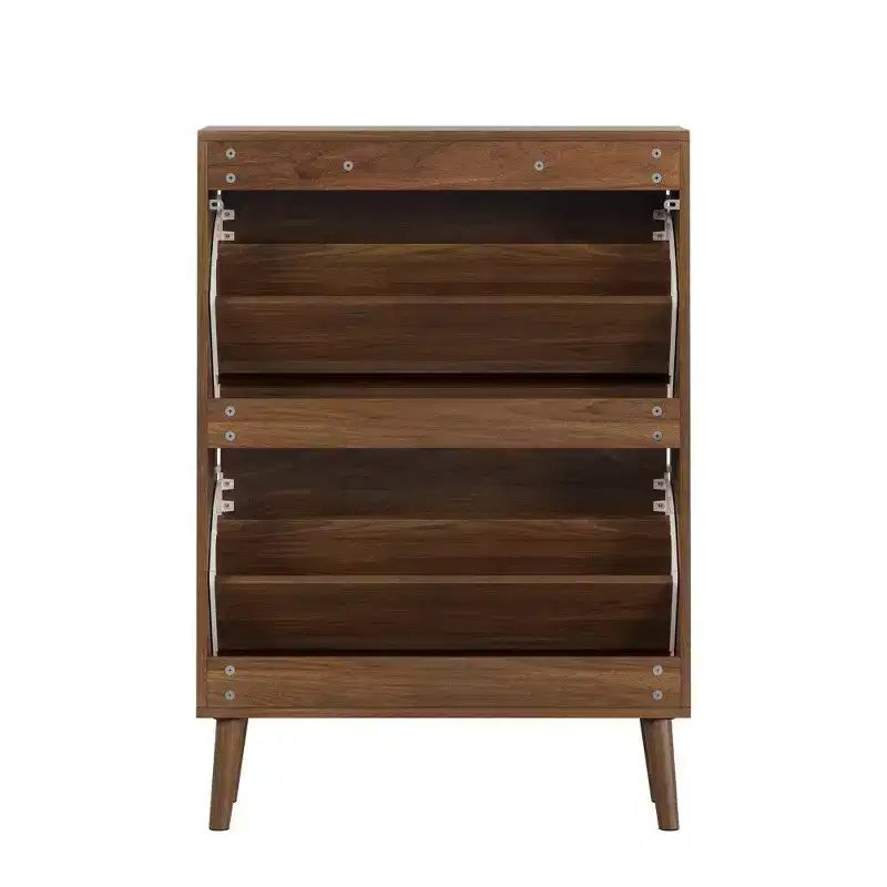 Meuble à Chaussures Noyer, Range-Chaussures Moderne Style Ferme avec Tiroirs Basculants, Étagères Réglables et Dispositif Anti-Basculement, 80cm/60cm