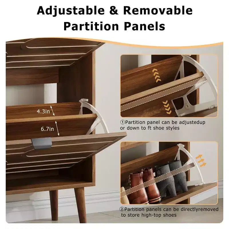 Meuble à Chaussures Noyer, Range-Chaussures Moderne Style Ferme avec Tiroirs Basculants, Étagères Réglables et Dispositif Anti-Basculement, 80cm/60cm