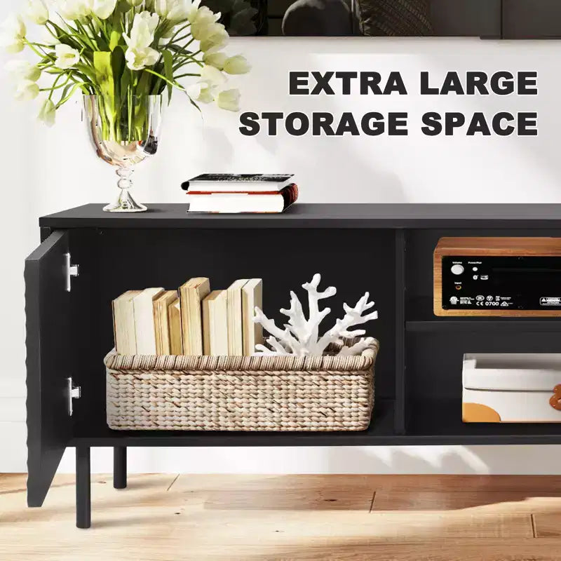 Meuble TV moderne avec étagères réglables et motif alvéolé