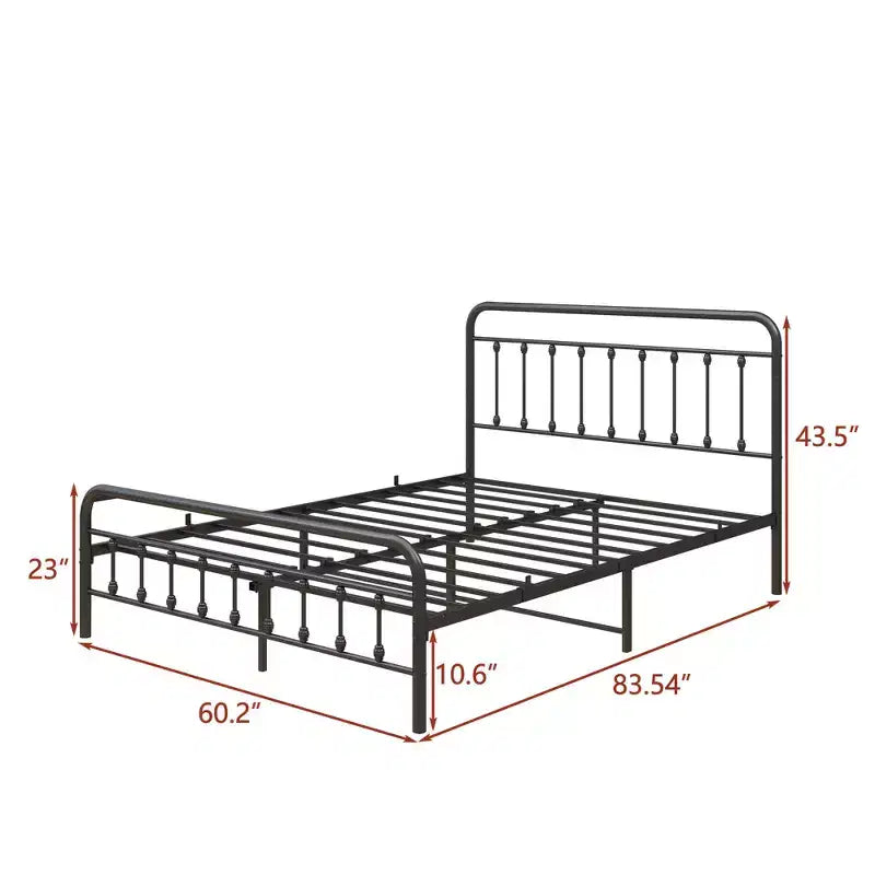 Cadre de lit plateforme en métal Queen Size avec tête de lit/pied de lit, rangement sous le lit, pas besoin de sommier tapissier, noir
