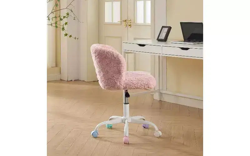 Chaise de bureau ergonomique à assise large, chaise de vanité en fausse laine d'alpaga avec dossier enveloppant, chaise de bureau pivotante réglable