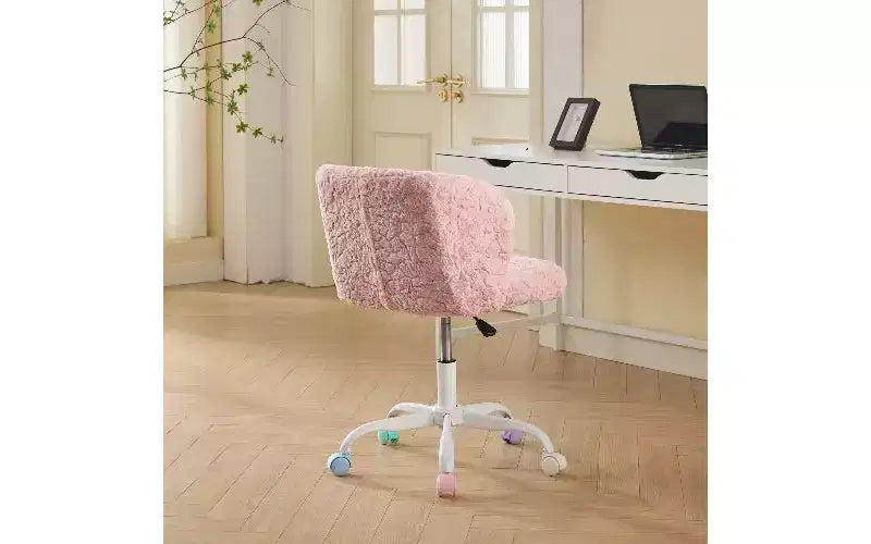 Chaise de bureau ergonomique à assise large, chaise de vanité en fausse laine d'alpaga avec dossier enveloppant, chaise de bureau pivotante réglable