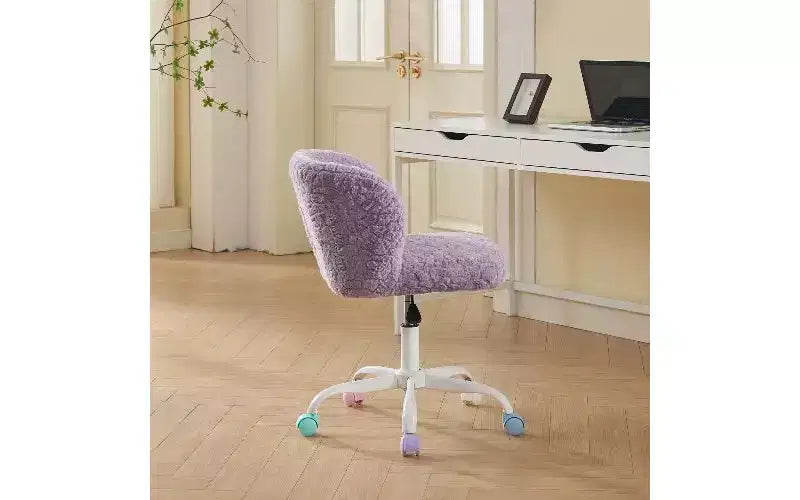 Chaise de bureau ergonomique à assise large, chaise de vanité en fausse laine d'alpaga avec dossier enveloppant, chaise de bureau pivotante réglable