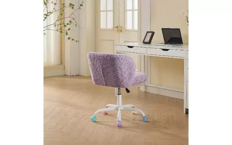 Chaise de bureau ergonomique à assise large, chaise de vanité en fausse laine d'alpaga avec dossier enveloppant, chaise de bureau pivotante réglable