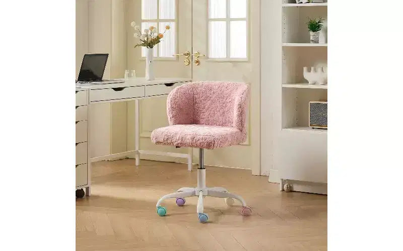 Chaise de bureau ergonomique à assise large, chaise de vanité en fausse laine d'alpaga avec dossier enveloppant, chaise de bureau pivotante réglable