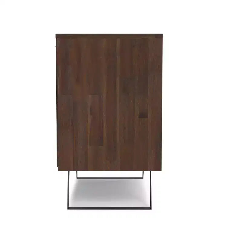 BUFFET 2 PORTES EN BOIS D'ACACIA MASSIF, 104 cm de Large, Rectangulaire, Moderne Industriel, Marron Charbon Vieilli