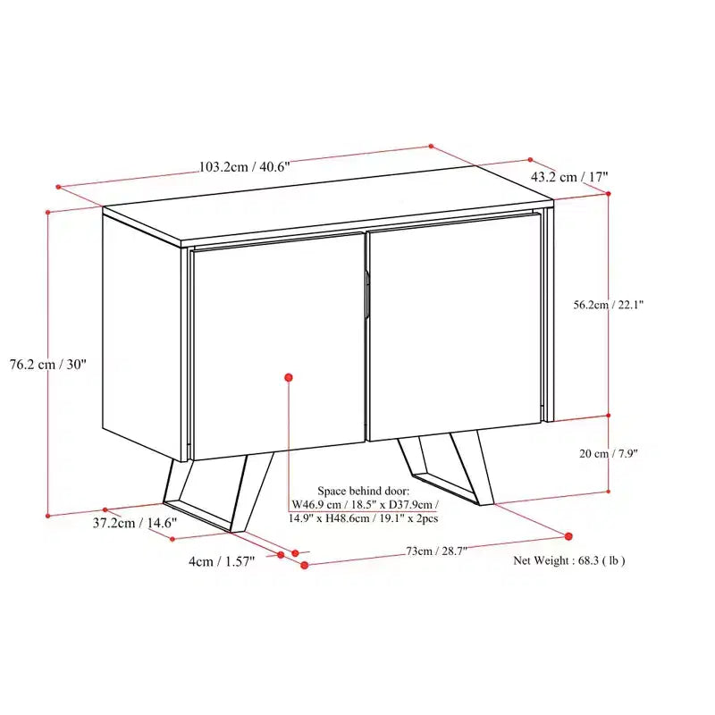 BUFFET 2 PORTES EN BOIS D'ACACIA MASSIF, 104 cm de Large, Rectangulaire, Moderne Industriel, Marron Charbon Vieilli