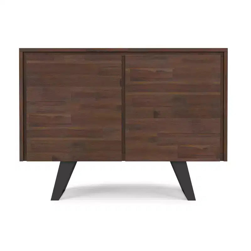 BUFFET 2 PORTES EN BOIS D'ACACIA MASSIF, 104 cm de Large, Rectangulaire, Moderne Industriel, Marron Charbon Vieilli